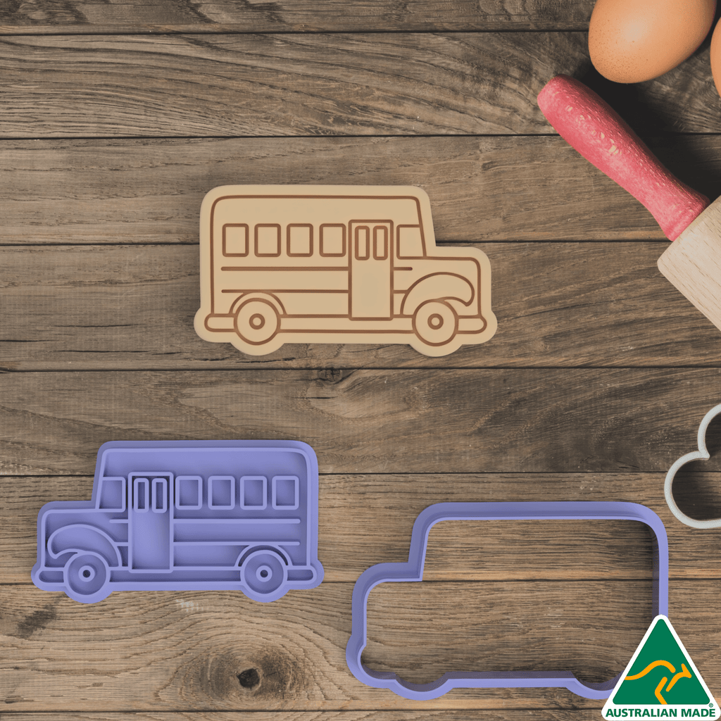 Australian Cookie Cutters Cookie Cutters 10cm School Bus Cookie Cutter and Embosser Stamp