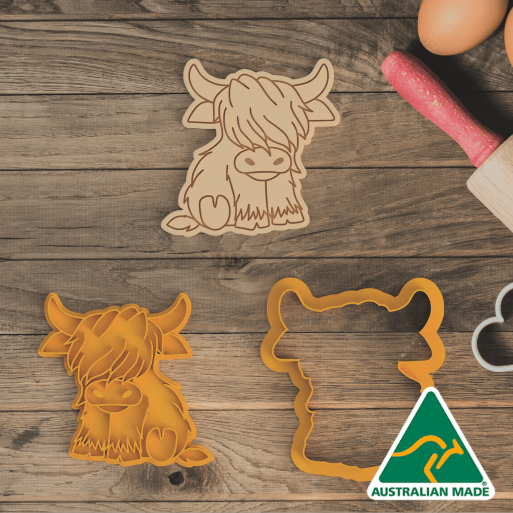 Australian Cookie Cutters Cookie Cutters Cow with Hair Cookie Cutter and Embosser Stamp