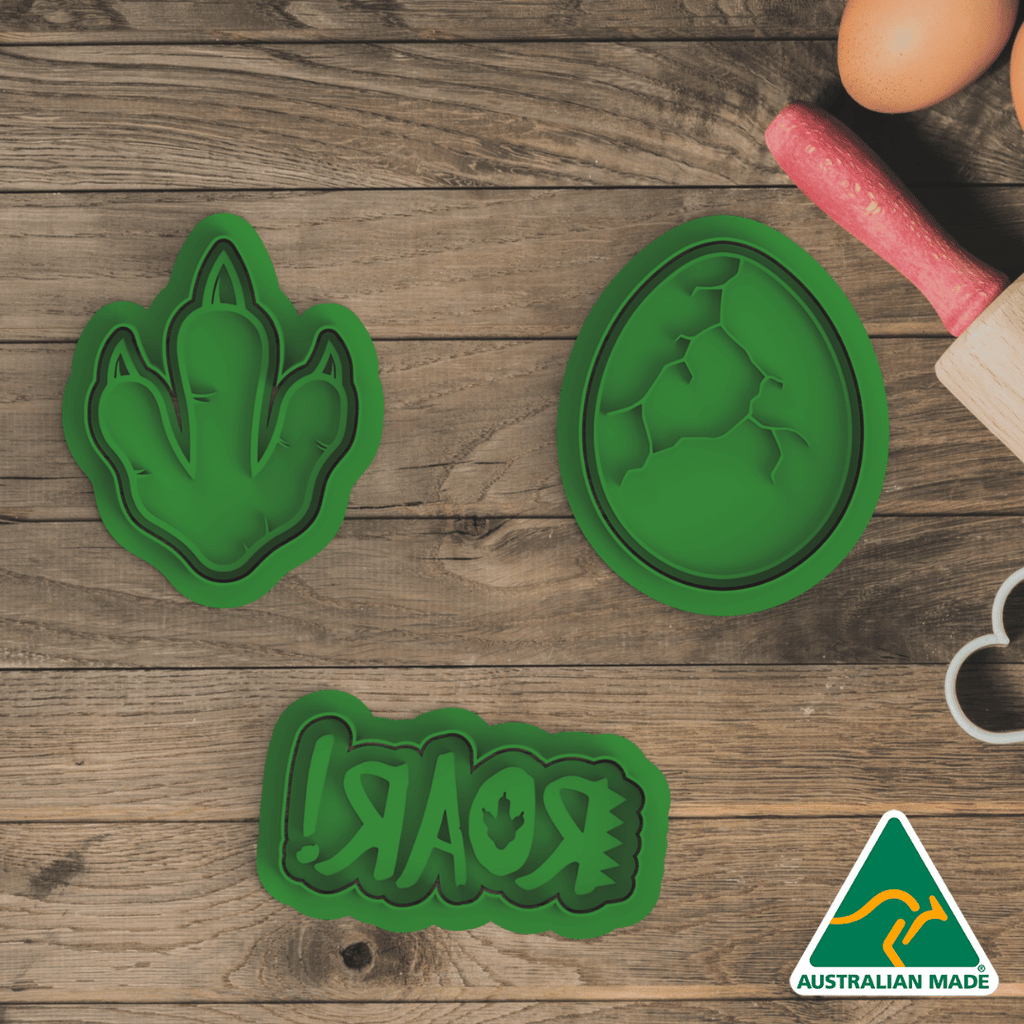 Dinosaur RAWR Set of 3 Cookie Cutter and Embosser Stamp