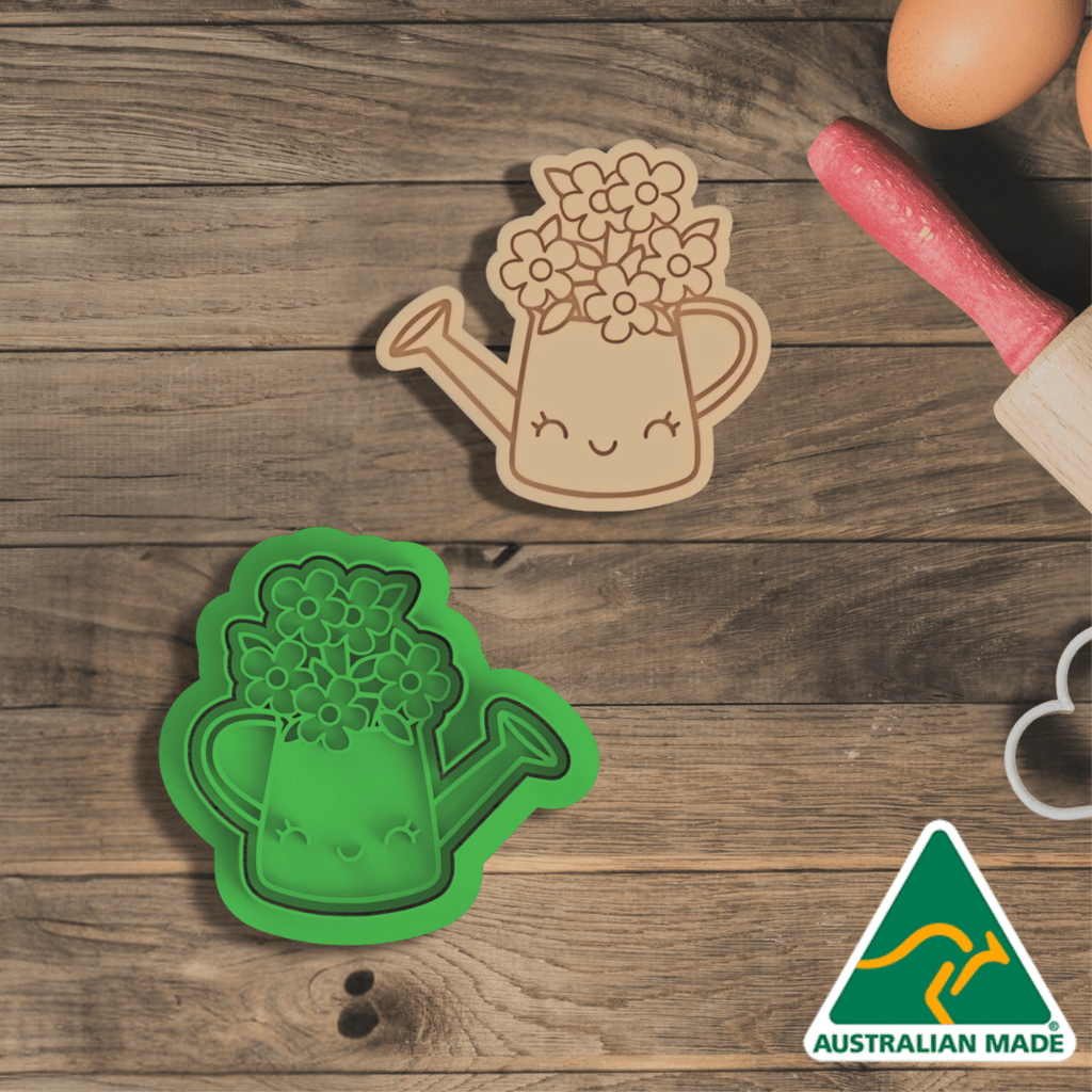 Australian Cookie Cutters Cookie Cutters Flowers in Watering Can Cookie Cutter and Embosser Stamp