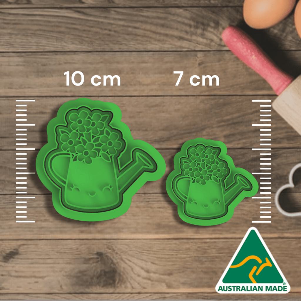 Green Flowers in Watering Can Cookie Cutter and Embosser Stamp