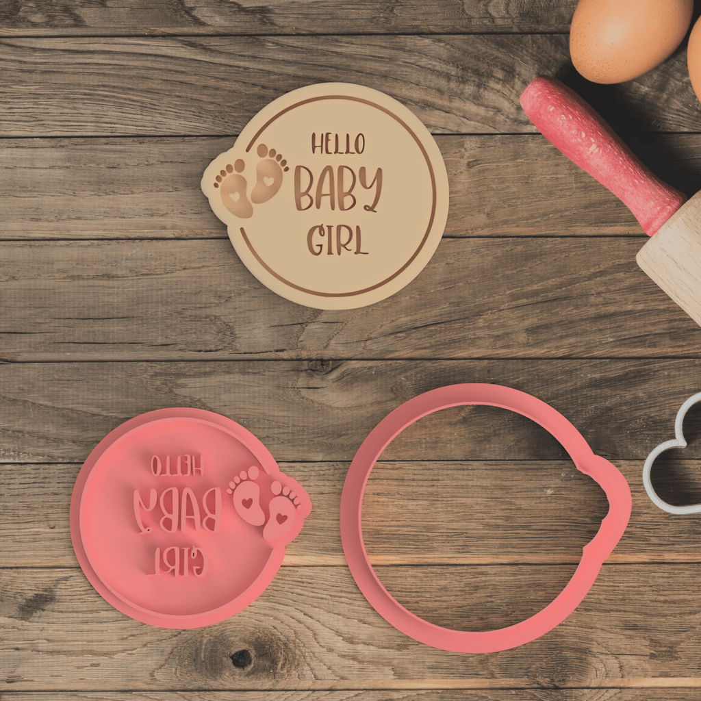 Hello Baby Girl Cookie Cutter and Embosser Stamp