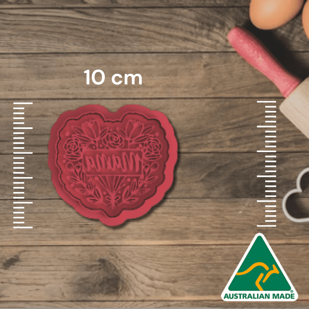 Australian Cookie Cutters Cookie Cutters Mama Flower Heart Cookie Cutter and Embosser Stamp