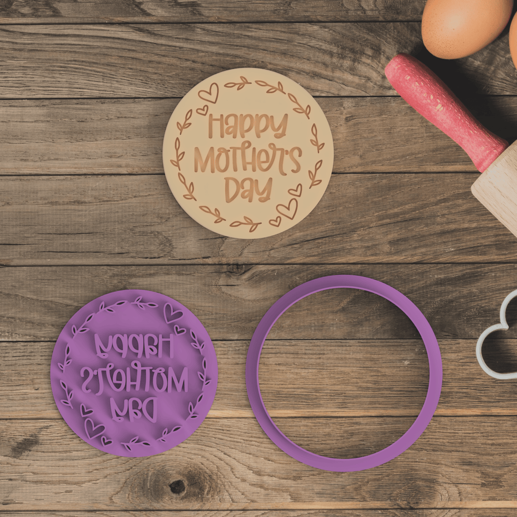Australian Cookie Cutters Cookie Cutters Round Happy Mother's Day Cookie Cutter and Embosser Stamp
