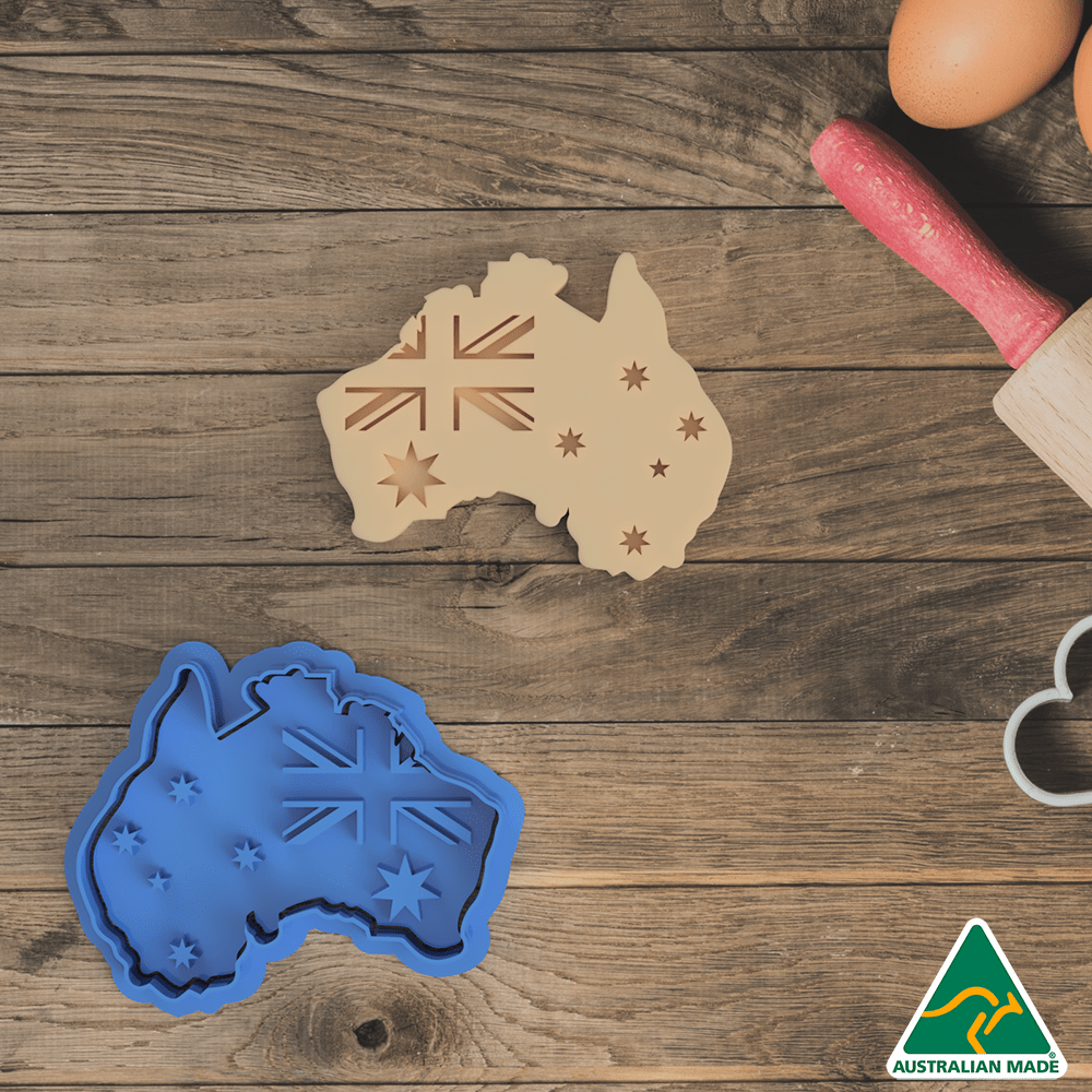 Australian Cookie Cutters Cookie Cutters Australia Day- Aussie Flag + Map Cookie Cutter And Embosser Stamp