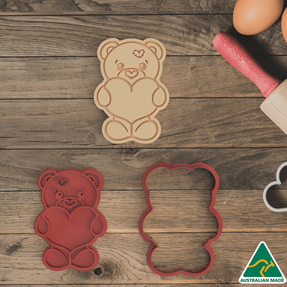 Australian Cookie Cutters Cookie Cutters Bear With Heart Cookie Cutter and Embosser Stamp