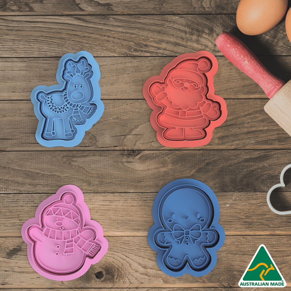 Australian Cookie Cutters Cookie Cutters Christmas Characters Set of 4 Cookie Cutter and Embosser Stamp