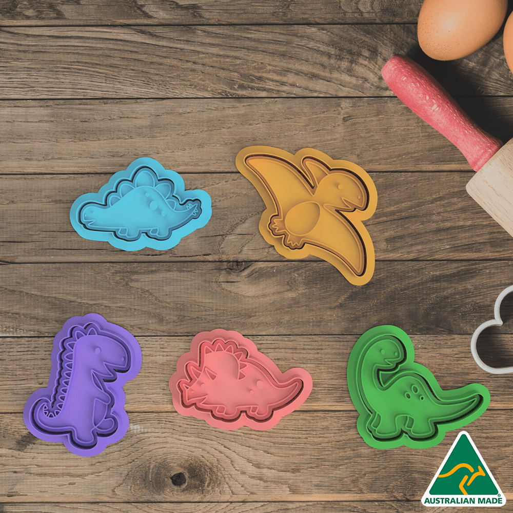 Dinosaur Cookie Cutter and Embosser Stamp Set of 5