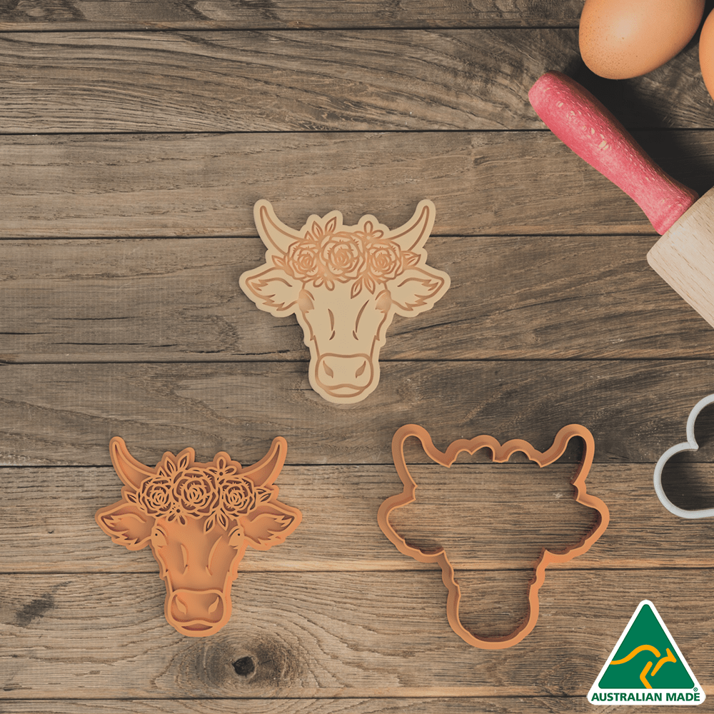 Flower Bull Cookie Cutter and Embosser Stamp