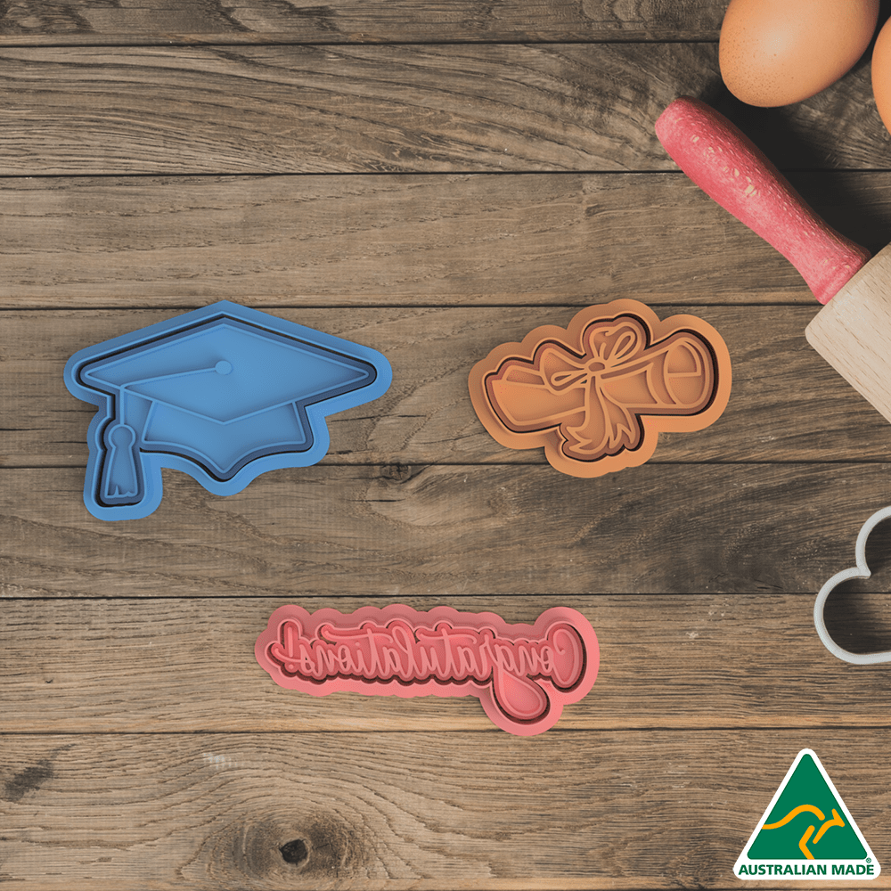 Graduation Set Cookie Cutter and Embosser Stamp