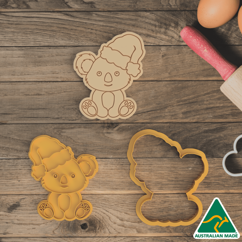 Australian Cookie Cutters Cookie Cutters Koala with Santa Hat Cookie Cutter And Embosser Stamp