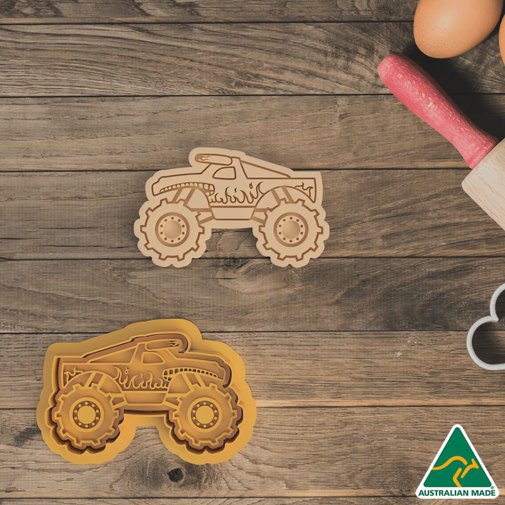 Yellow Monster Truck Cookie Cutter and Embosser Stamp