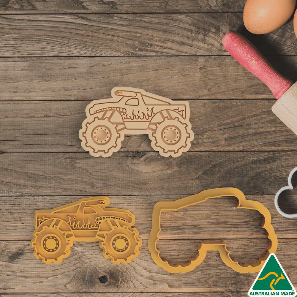 Australian Cookie Cutters Cookie Cutters Standard Monster Truck Set of 6 Cookie Cutter and Embosser Stamp