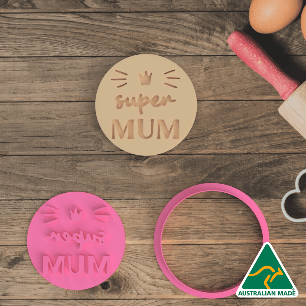 Round Super Mum Cookie Cutter and Embosser Stamp